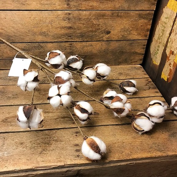 Rustic Farmhouse Cotton Boll Spray 30" L Stem - 18